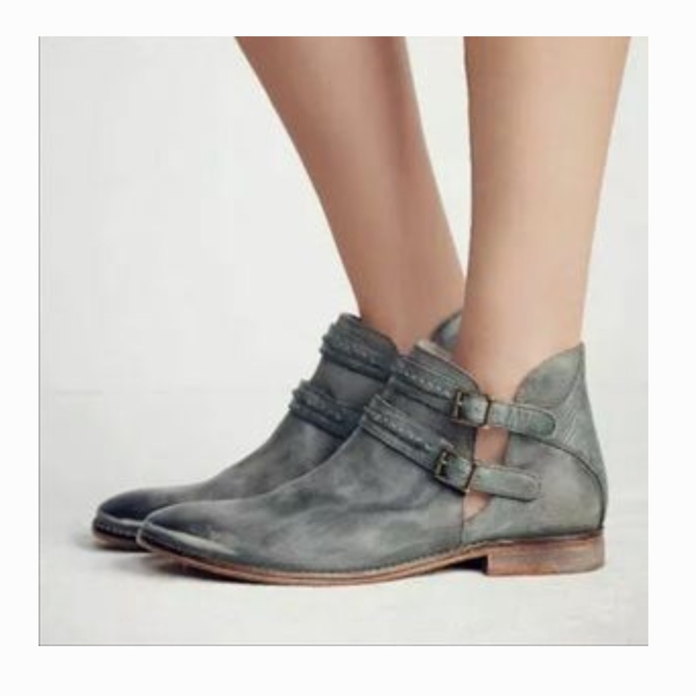 Free People Braeburn Distressed Blue Leather Ankle Booties